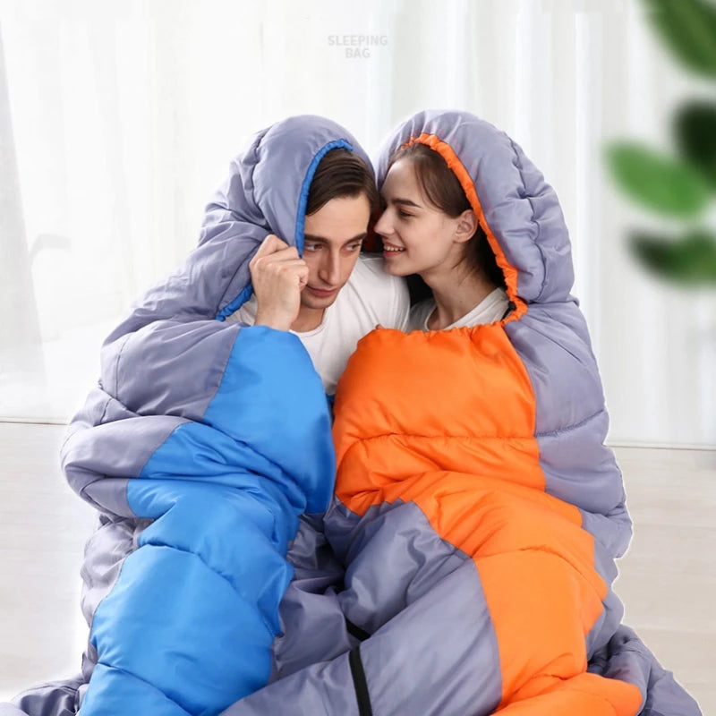 A summer time sleeping bag, combine to make larger for two!