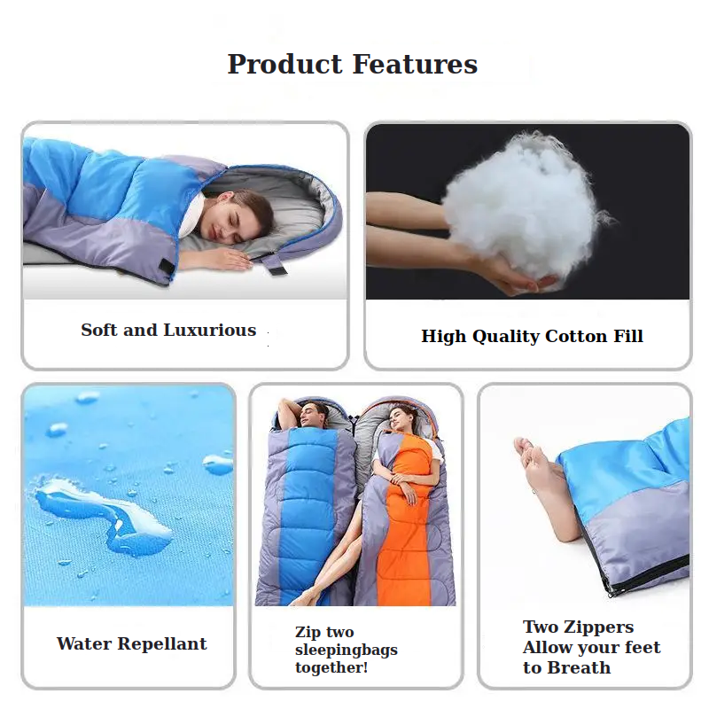 A summer time sleeping bag, combine to make larger for two!